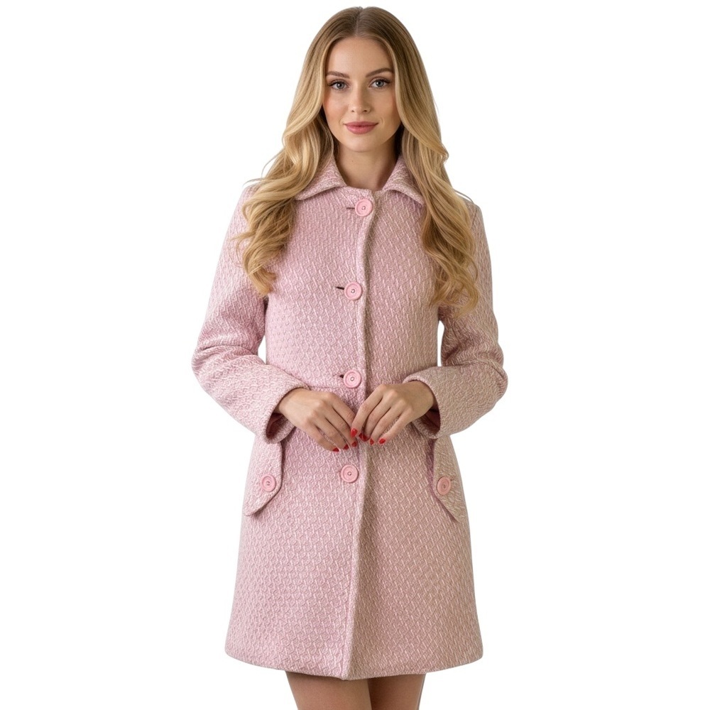 PINK TRENCH COAT SINGLE BREAST FULLY LINED KNIT DESIGN POCKETS WOMEN  SIZE SMALL